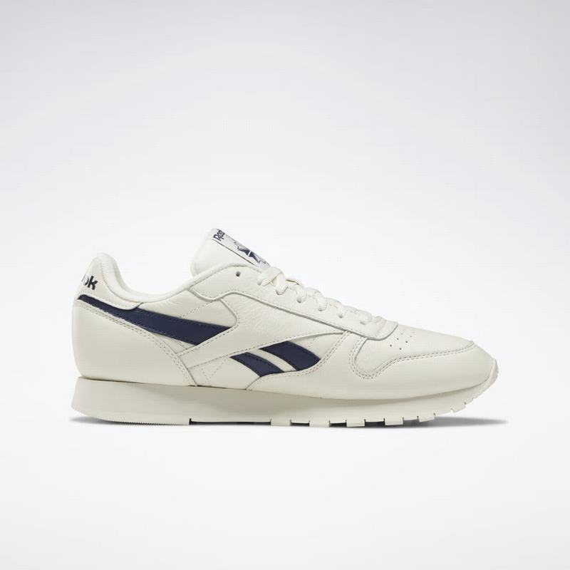 Reebok Classic Leather Tenisky Panske - Biele/Námornícka Modrá PA2487OE